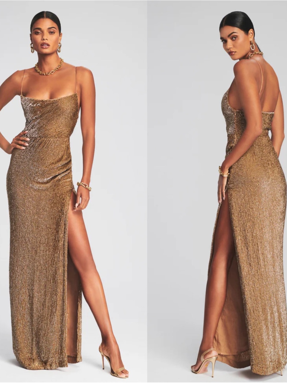 Retrofete Katya Bronze Sequin Maxi Dress with Flaw Large $798